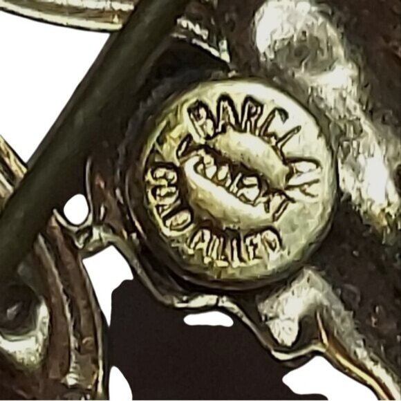 Vintage Barclay 12Kt Gold Filled Blue Rhinestone Floral Brooch Pin Signed MCM - Picture 3 of 4